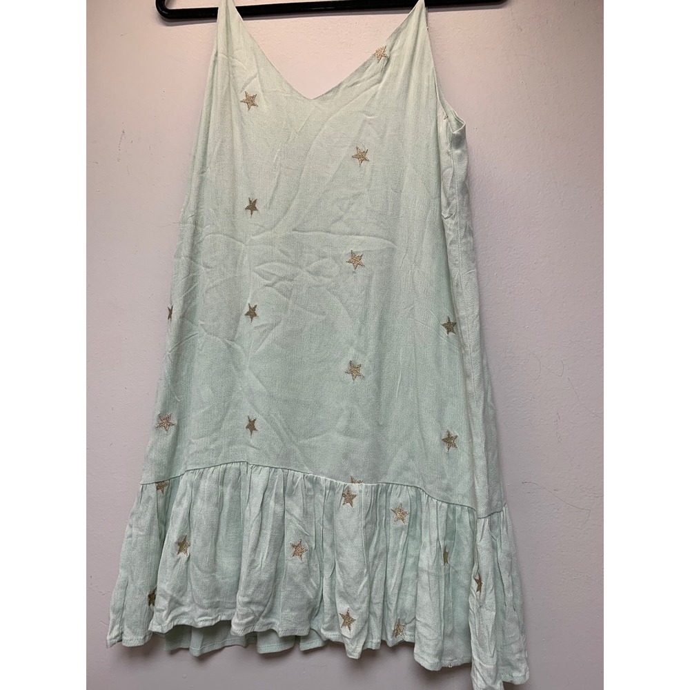 Storia Star Mini Dress Womens Small Sage Green Excellent Gold Embroidered Ruffle